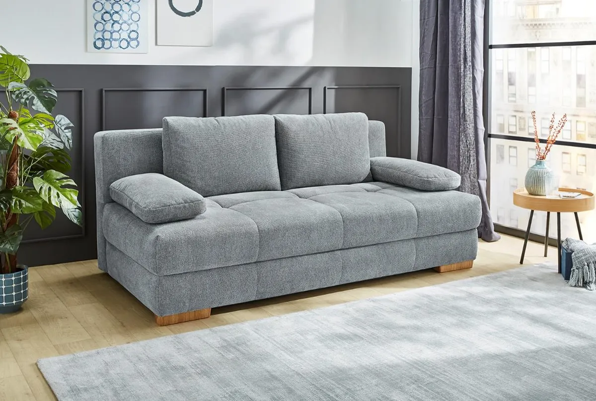 Schlafsofa - 2-Sitzer inkl. Schlaffunktion und Bettkasten, Stoff, Grau