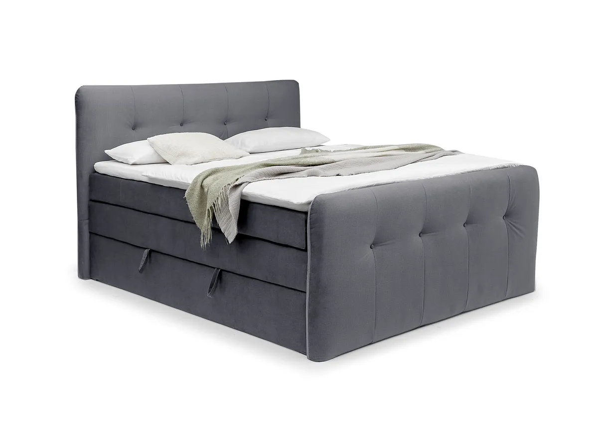 Boxspringbett HOLLIE- Liegefläche ca. 180x200 cm, Stoff, Grau, inkl. Topper