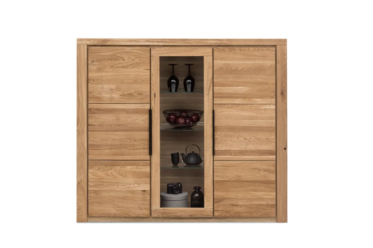 Highboard - Eiche Dekor, Eiche Massiv, Geölt