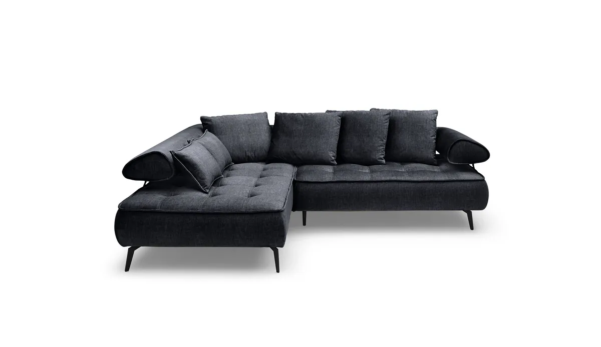 Ecksofa - Ecke links, 2-Sitzer inkl. Schlaffunktion, Relaxfunktion, Stoff, Schwarz