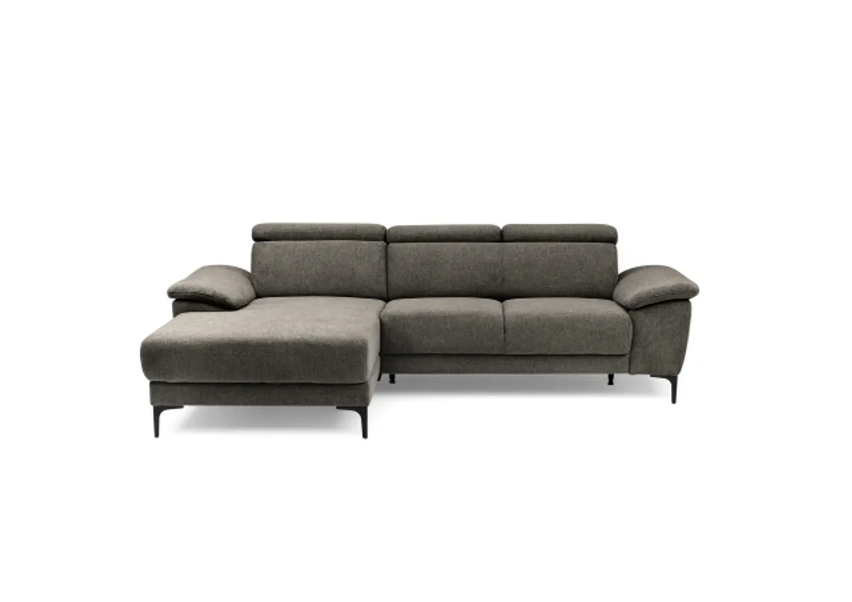 Ecksofa EZRA - Ecke links, 2-Sitzer inkl. Kopfteilverstellungen, Relaxfunktion im Longchair, Stoff, Braun
