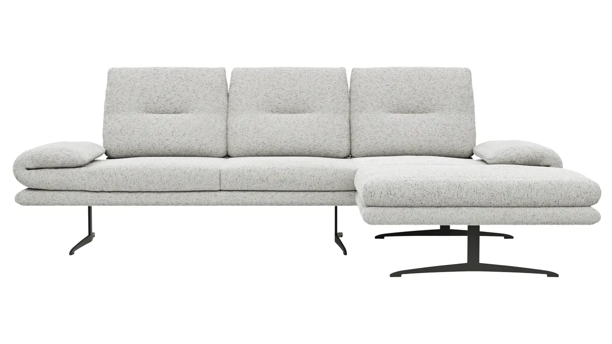 Ecksofa Lucero 2.0 - 2-Sitzer mit Longchair rechts inkl. Sitztiefenverstellung, Drehsitz und Sitztiefe verstellbar, Stoff, Offwhite