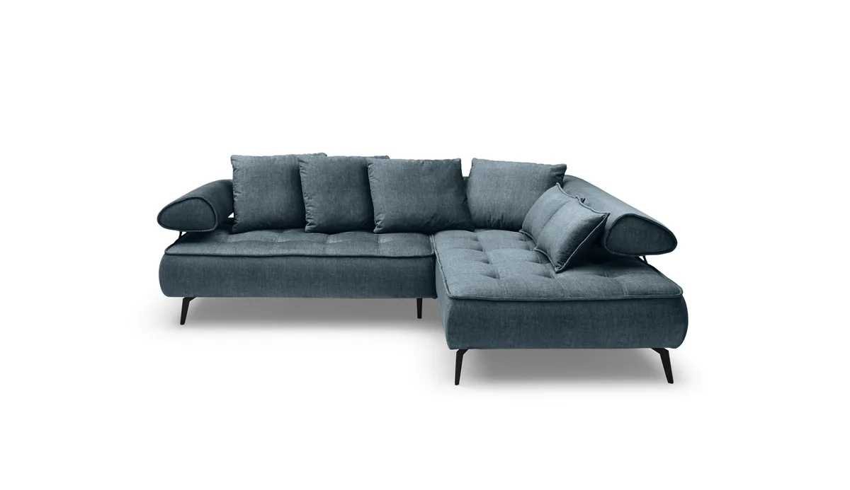 Ecksofa - 2-Sitzer, Ecke rechts inkl. Schlaffunktion, Relaxfunktion, Stoff, Blau