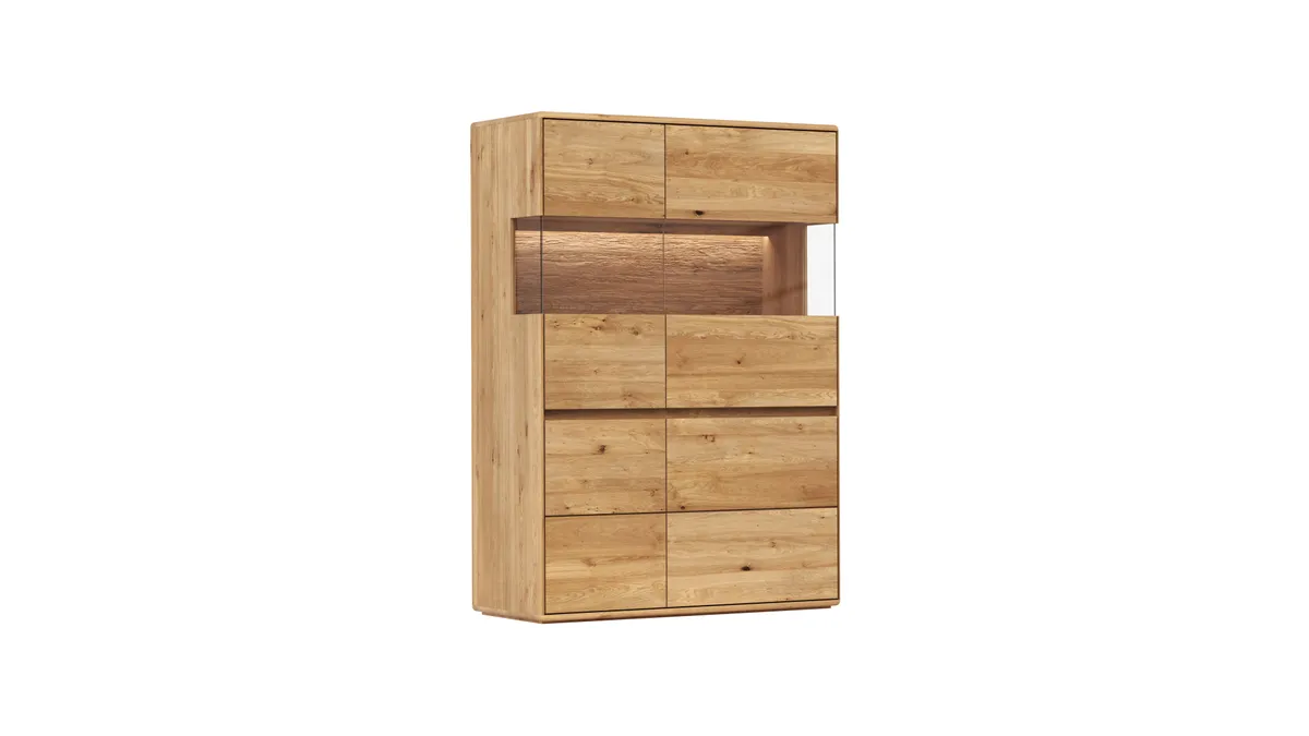 Highboard Hillsboro - inkl. Beleuchtung, Wildeiche natur, geölt
