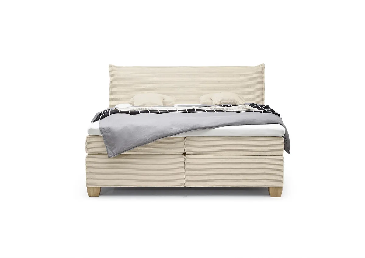  Boxspringbett HADAI- Liegefläche ca. 180x200 cm, Stoff, Hellgrau