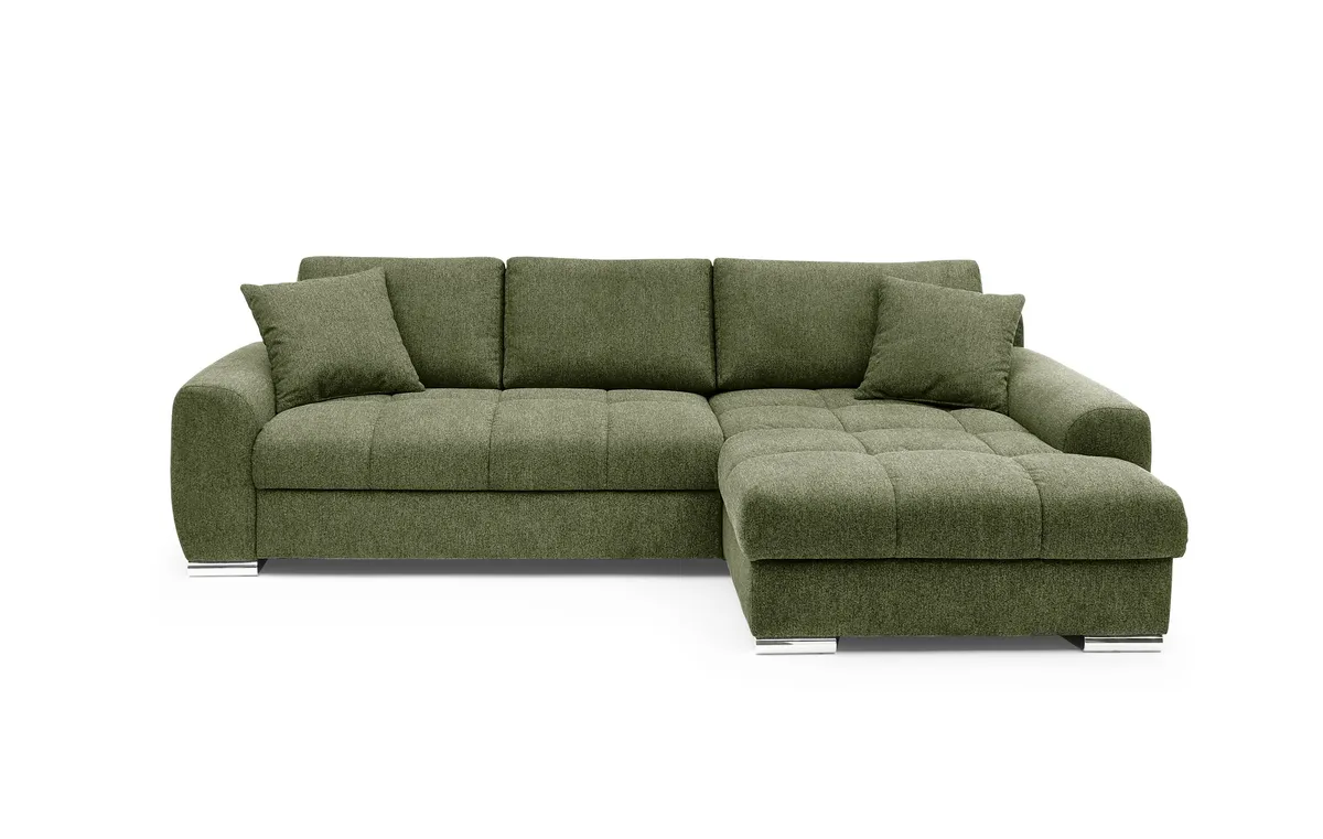 Polsterecke NANJA -  2-Sitzer, Ecke rechts inkl. Schlaffunktion mit Bettkasten, Stoff Grün