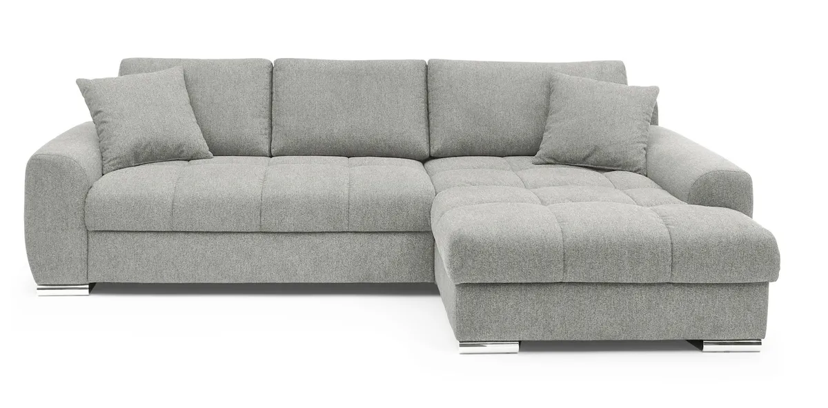 Polsterecke NANJA - 2-Sitzer, Ecke rechts inkl. Schlaffunktion mit Bettkasten, Stoff Hellgrau