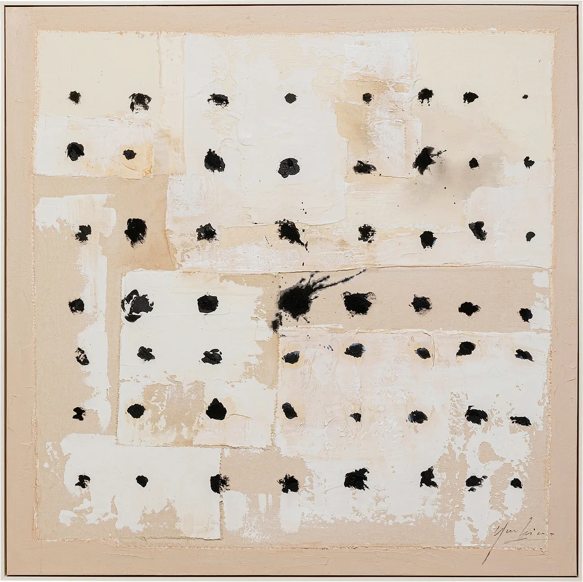 Bild- Gerahmt, BHT ca. 123x123x5 cm, Baumwolle, Beige , Schwarz