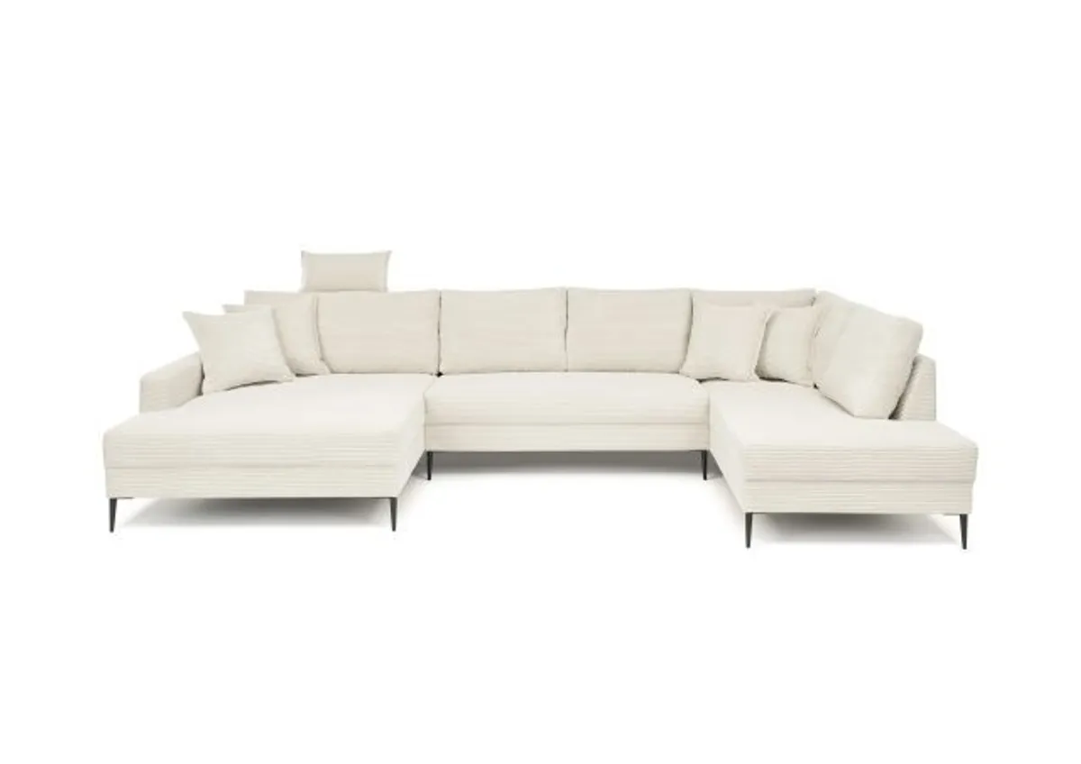 Wohnlandschaft - Longchair links, 2-Sitzer, Ecke rechts, Stoff, Creme