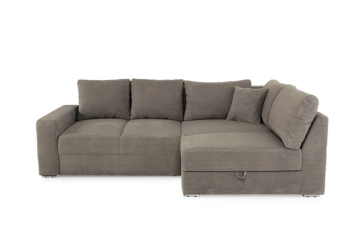 Ecksofa JANIS - 2,5-Sitzer, Ecke rechts inkl. Schlaffunktion, Stoff, Taupe