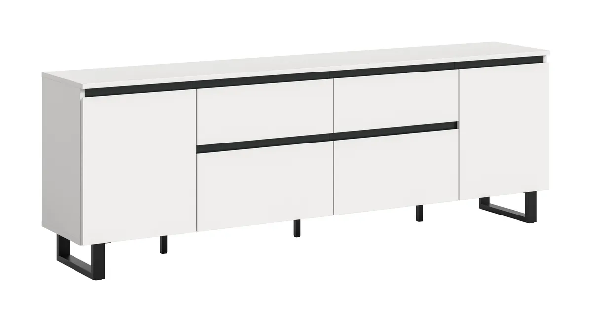 Lowboard - B ca. 188 cm, Weiß, Schwarz