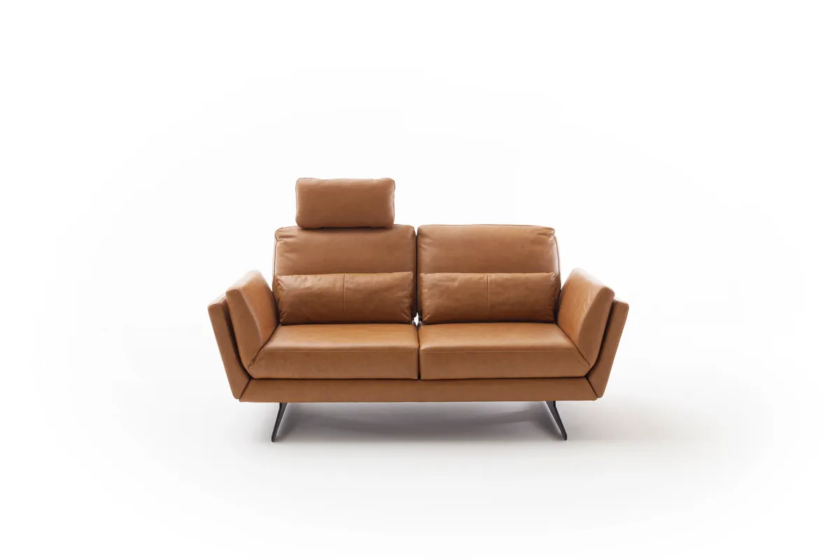 Sofa Tova - 2-Sitzer inkl. Rücken und Armlehnenverstellung, Leder, Cognac