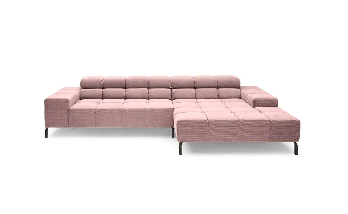 Ecksofa CLIVIA - 2-Sitzer mit Longchair rechts, Kopfteil verstellbar, Feincord, Altrosa