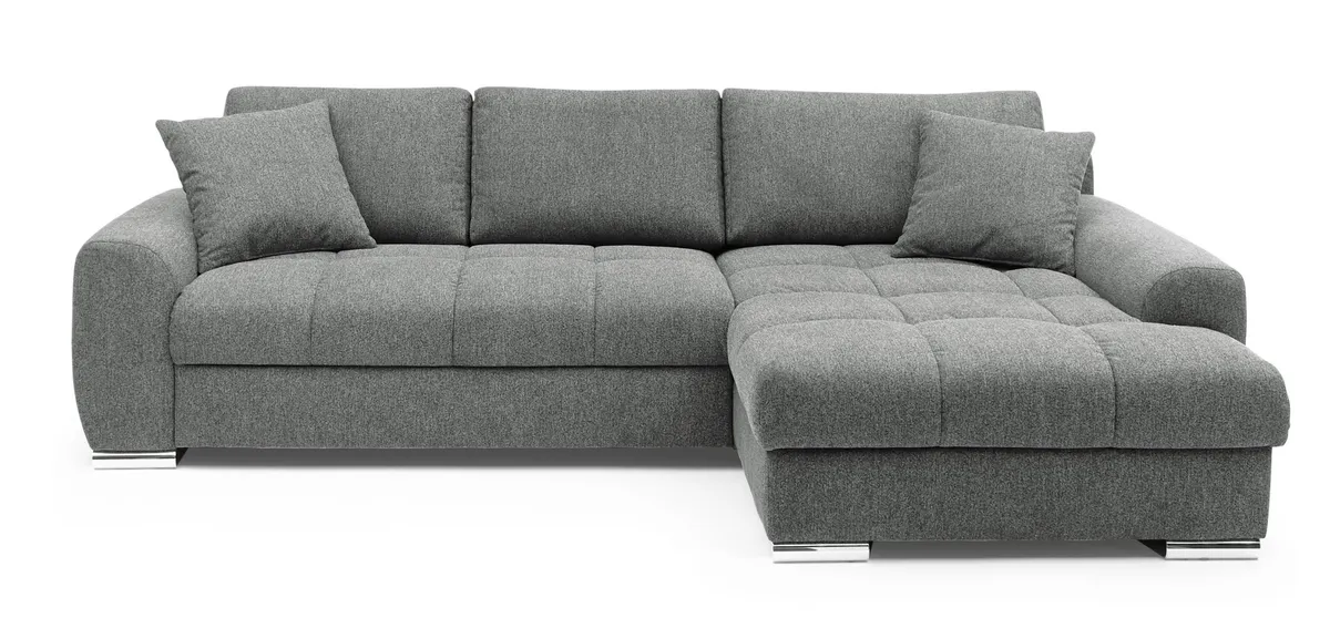 Polsterecke NANJA - 2-Sitzer mit Ecke rechts inkl. Schlaffunktion und Bettkasten, Webstoff Grau