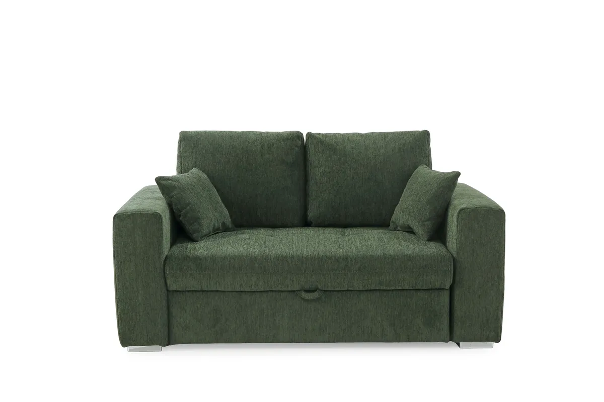 Sofa JORDEN 2 - 1,5-Sitzer inkl. Schlaffunktion mit Bettkasten, Stoff, Dunkelgrün
