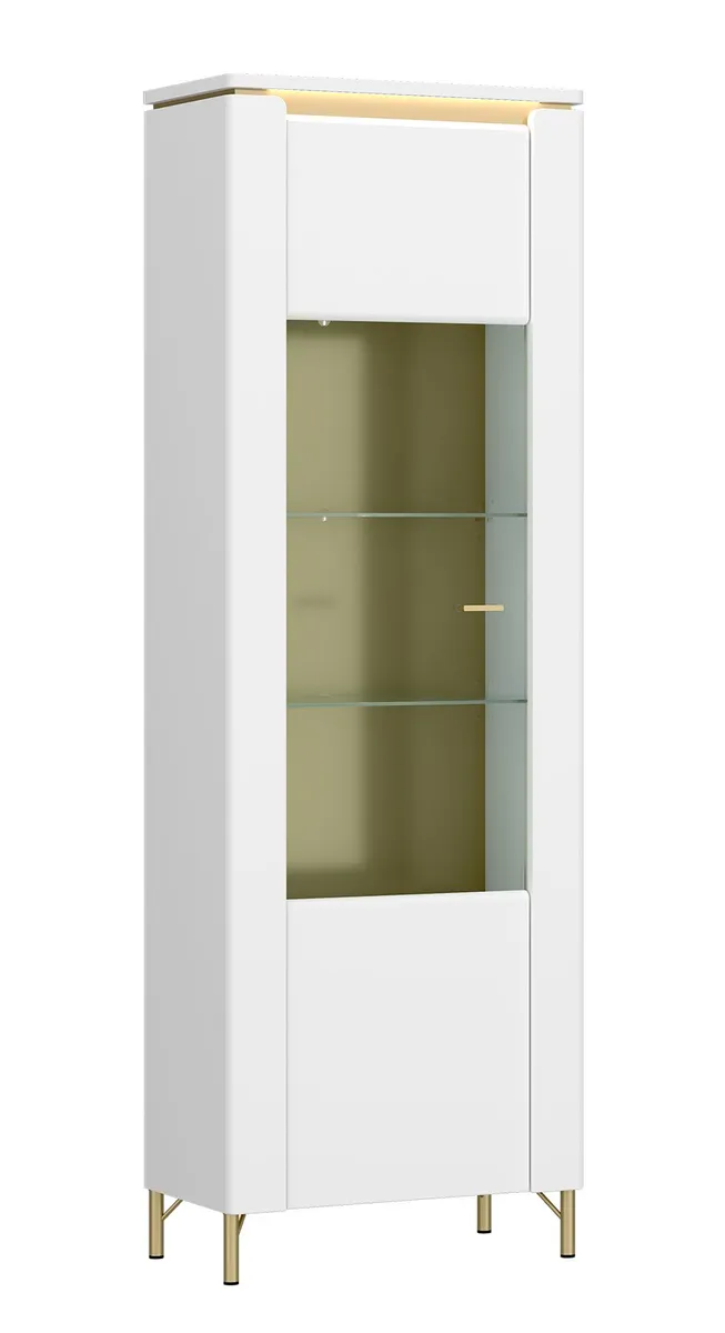 Vitrine - mit Beleuchtung, Alpinweiß, Goldfarben, Weiß Hochglanz