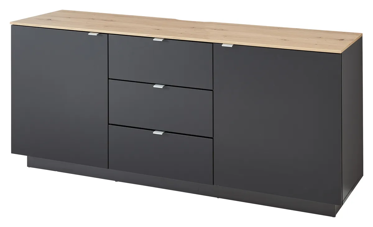 TV-Sideboard - Schwarz, Eiche Dekor