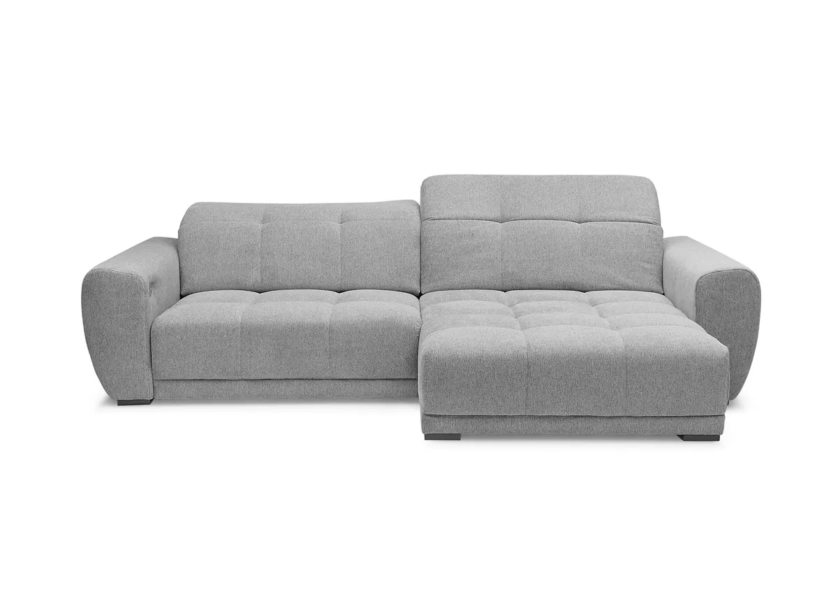 Ecksofa -2-Sitzer mit Longchair rechts, Kopfteil verstellbar, Sitztiefe verstellbar motorisch, Stoff, Hellgrau