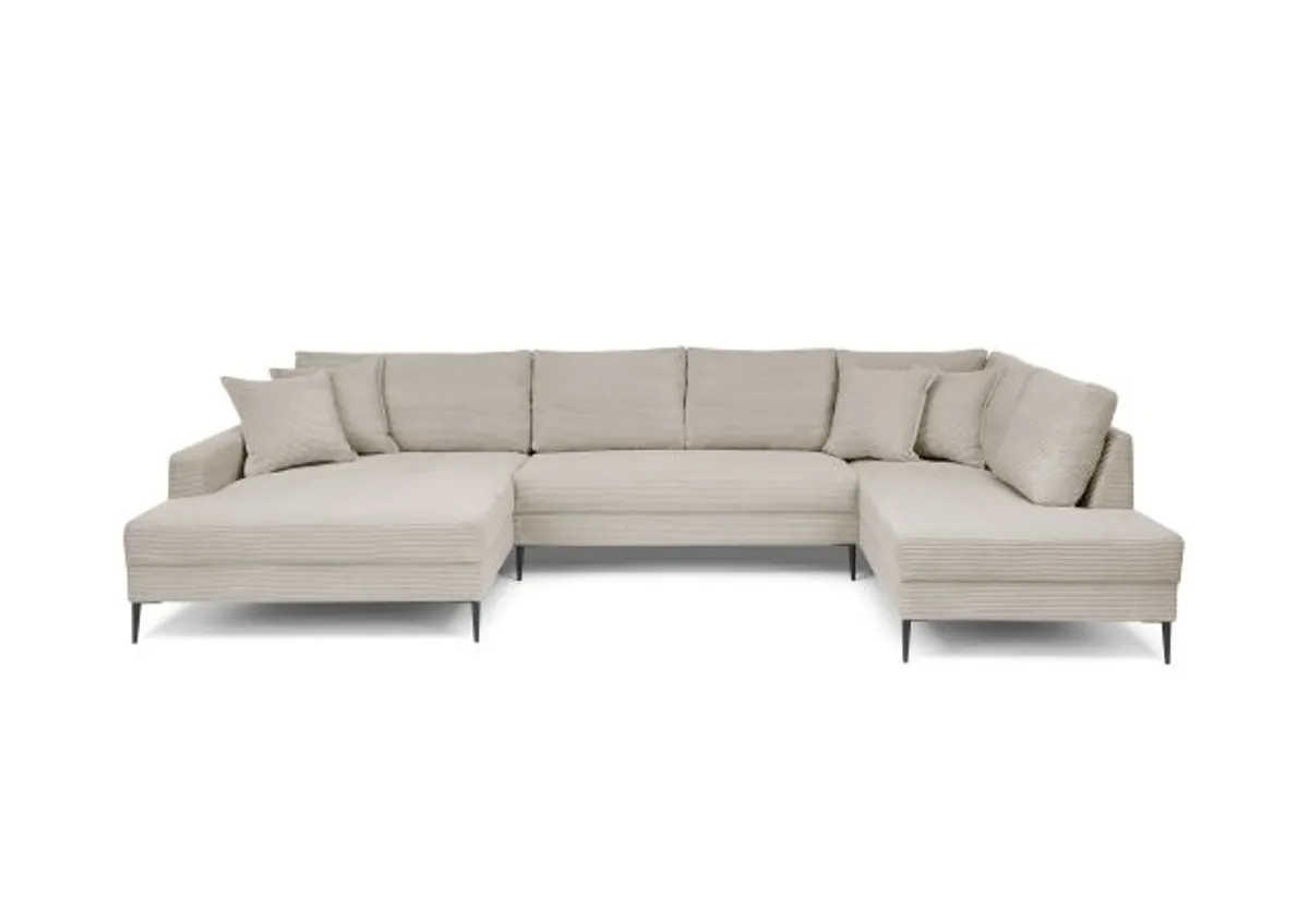 Wohnlandschaft - Longchair links, 2-Sitzer, Ecke rechts, Stoff, Beige