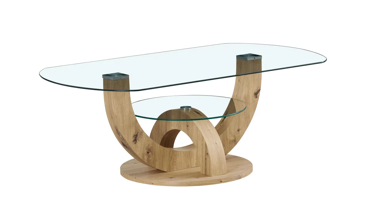 Couchtisch - LB ca. 110x60 cm, Glas, Artisan Eiche Nachbildung