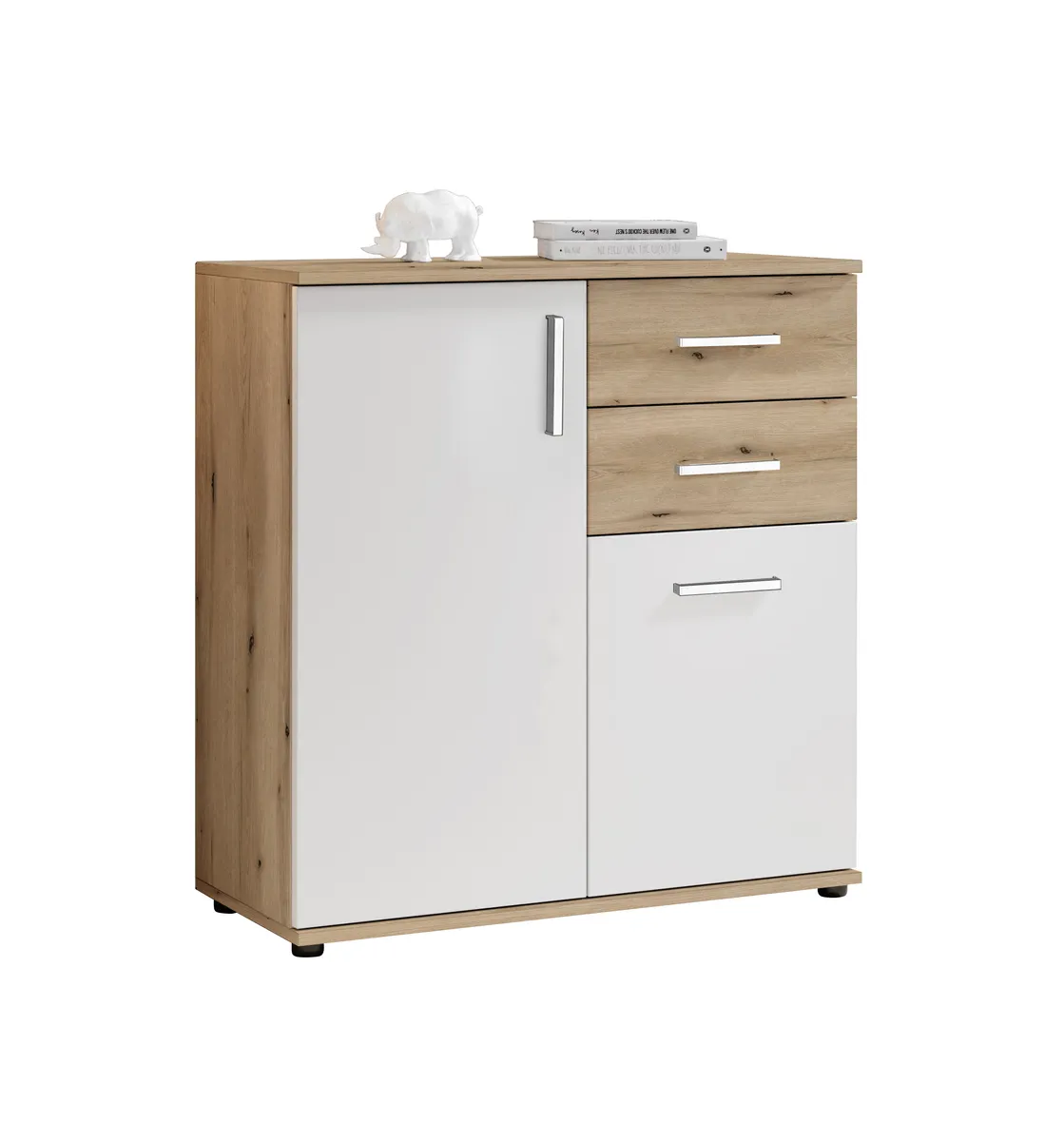 Kommode - B ca. 80 cm, Eiche Evoke Nachbildung, Weiß