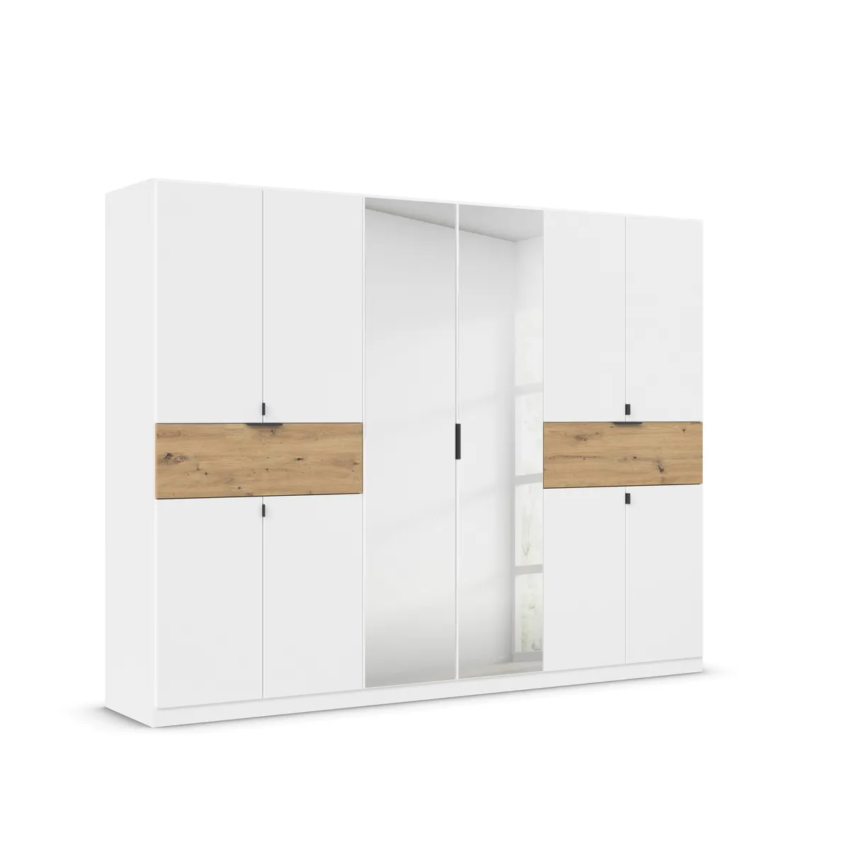 Drehtürenschrank- B ca. 271 cm, Weiß, Eiche Dekor, Spiegel