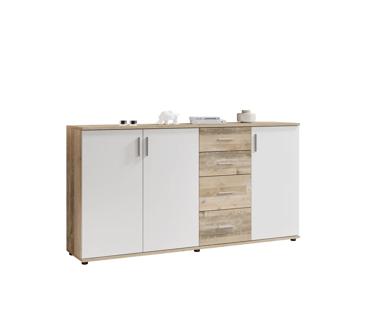 Kommode - B ca. 160 cm, Holz Nachbildung, Weiß