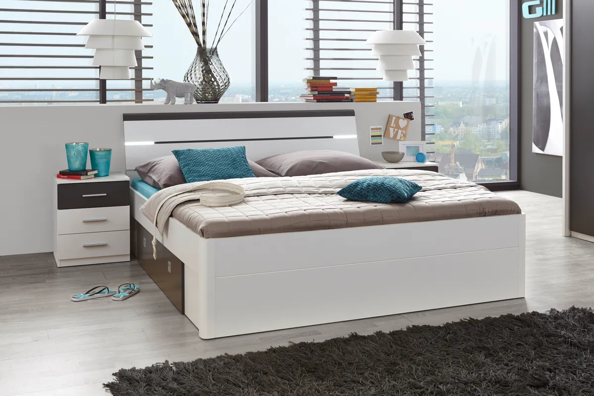 Bettanlage- Liegefläche ca. 180x200 cm, Weiß, Dunkelgrau