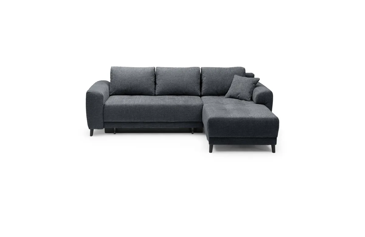 Ecksofa JONI - 2-Sitzer, Ecke rechts inkl. Schlaffunktion mit Bettkasten, Stoff, Anthrazit