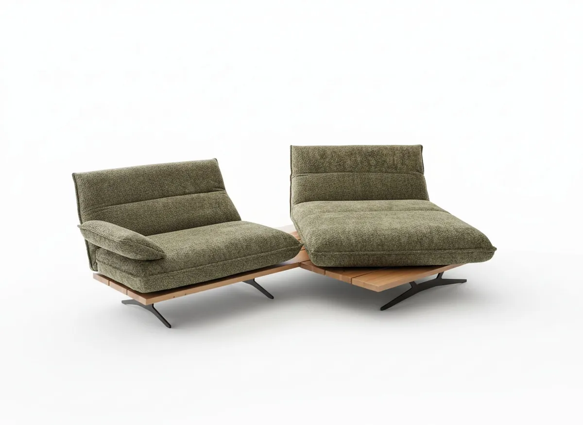 Sofa - 2-Sitzer, Kopfteil/Armlehne/Sitztiefe verstellbar, Stoff, Olivgrün