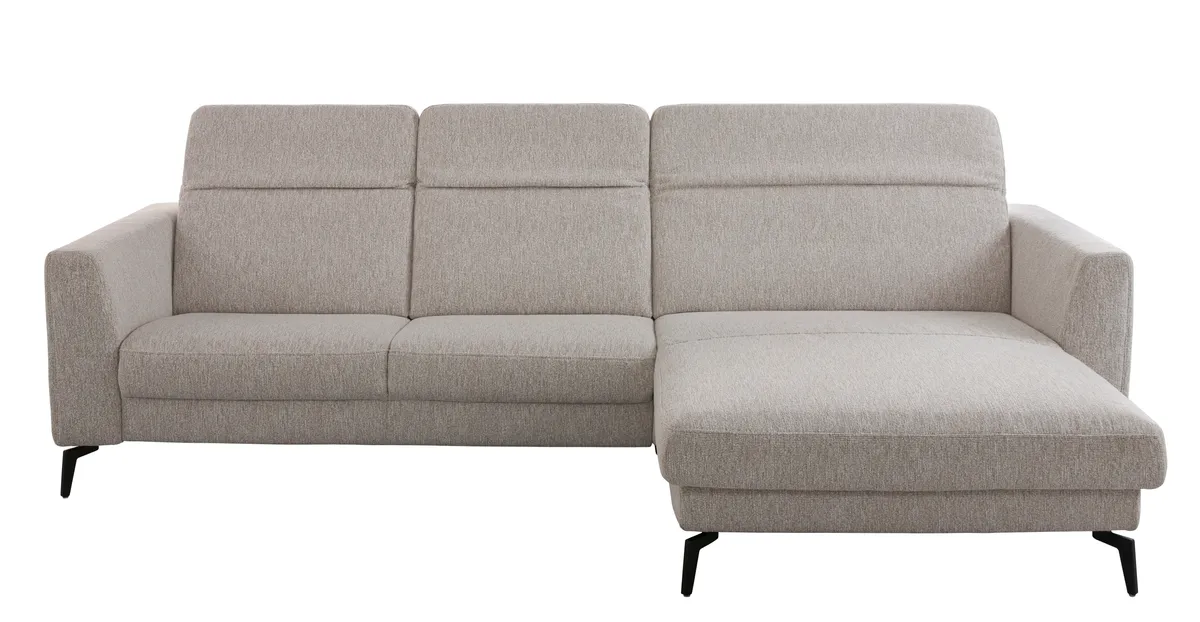 Ecksofa Rafaela 2.0 - 2,5-Sitzer mit Longchair rechts inkl. Kopfteilverstellung, Stoff, Champagner