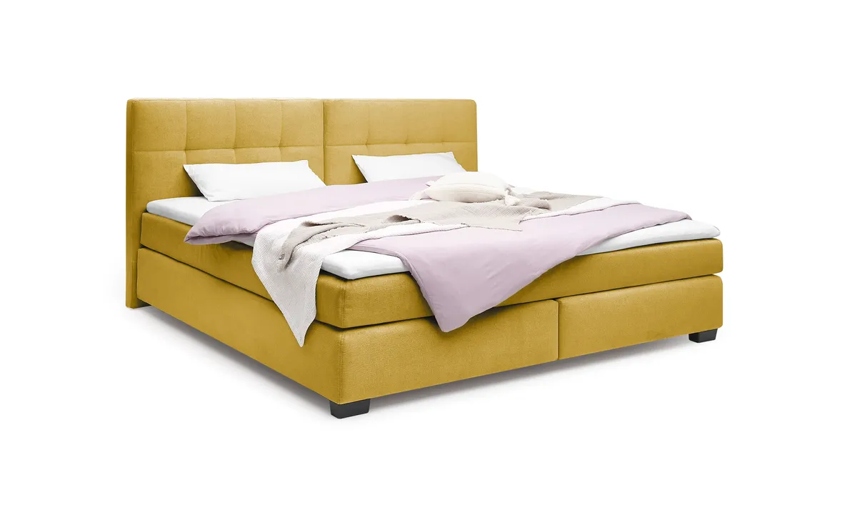 Boxspringbett JILA- Ligefläche ca. 240x200 cm, Stoff, Curry