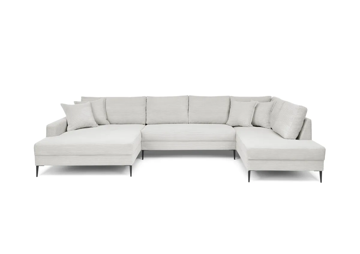 Wohnlandschaft - Longchair links, 2-Sitzer, Ecke rechts, Stoff, Hellgrau