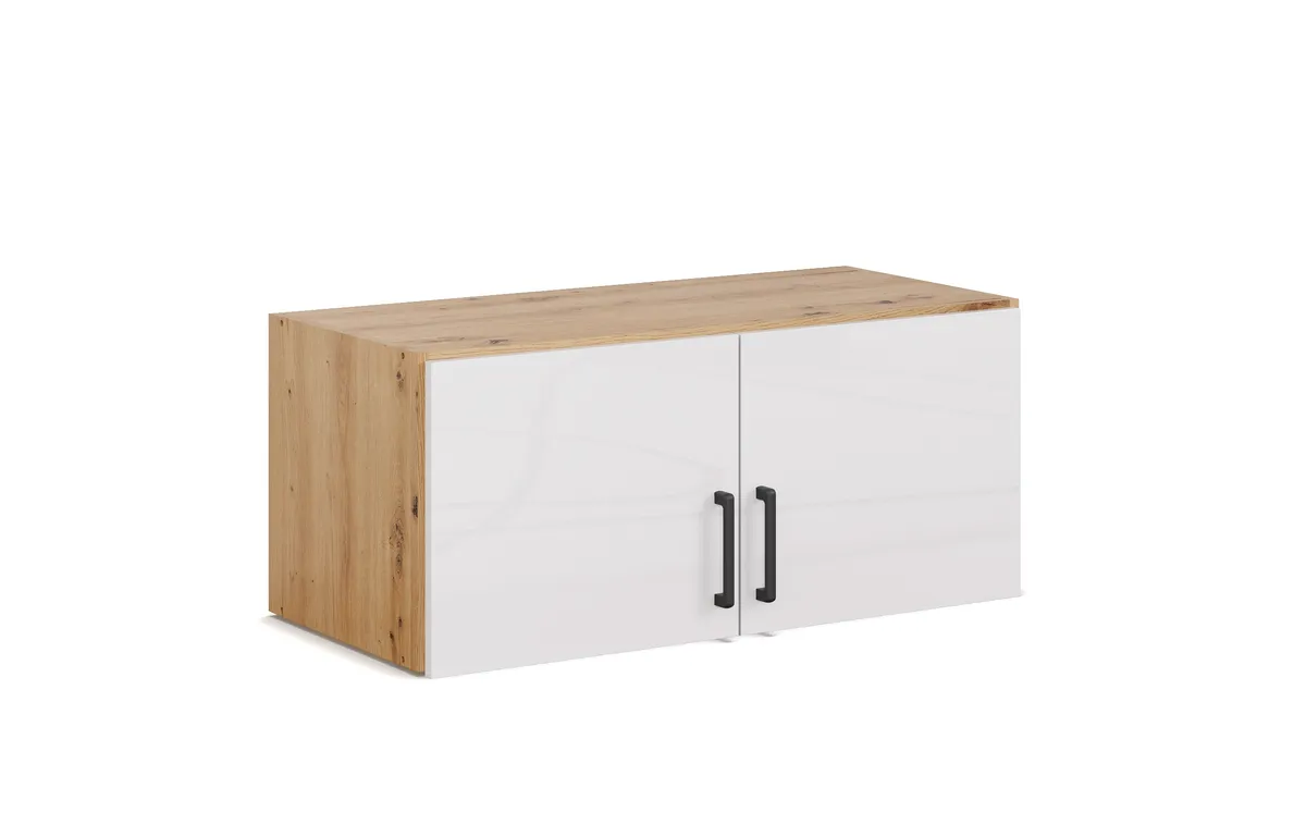 Aufsatzschrank RHONDA- B ca. 91 cm, Eiche Dekor, Weiß, Hochglanz