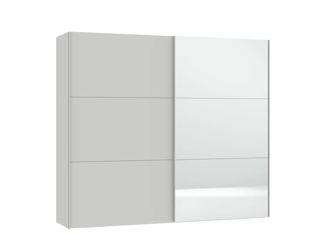 Schwebetürenschrank JOIN IT- B ca. 252 cm., Hellgrau, Matt. Spiegel