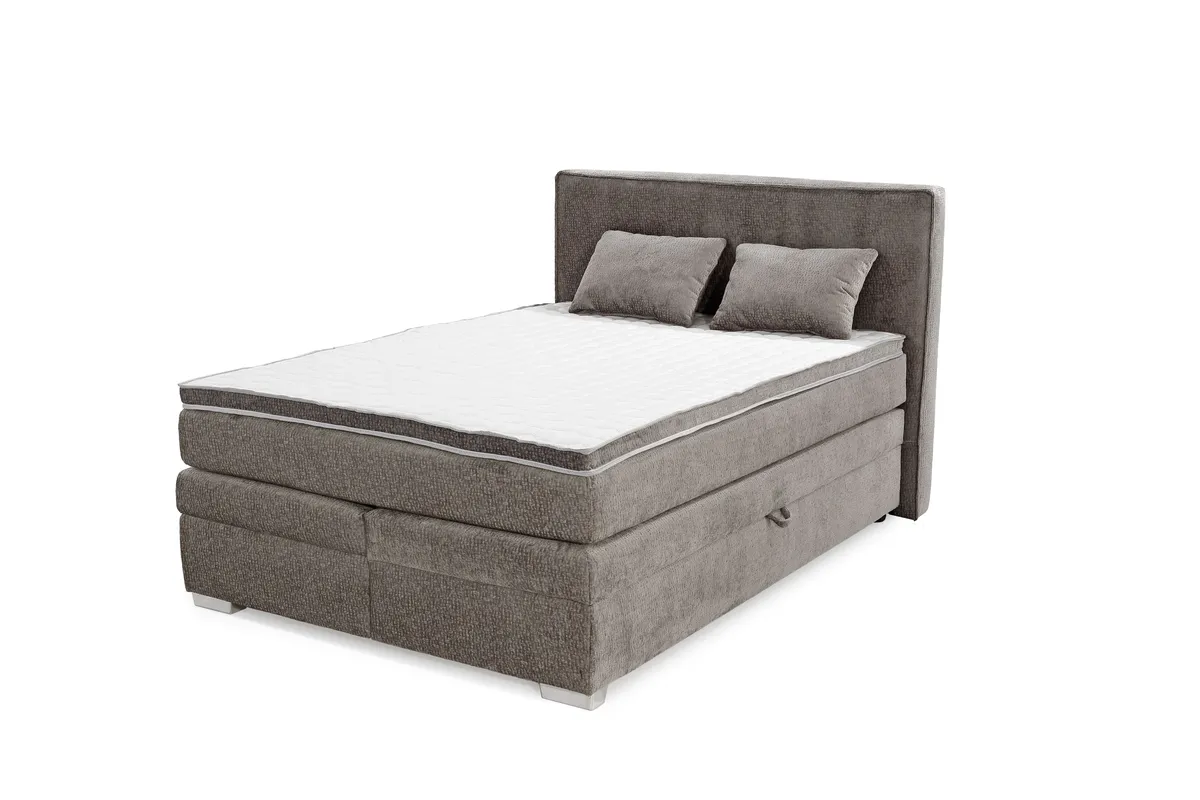 Boxspringbett JEANETTE- Liegefläche ca. 140x200 cm, Stoff, Graubeige