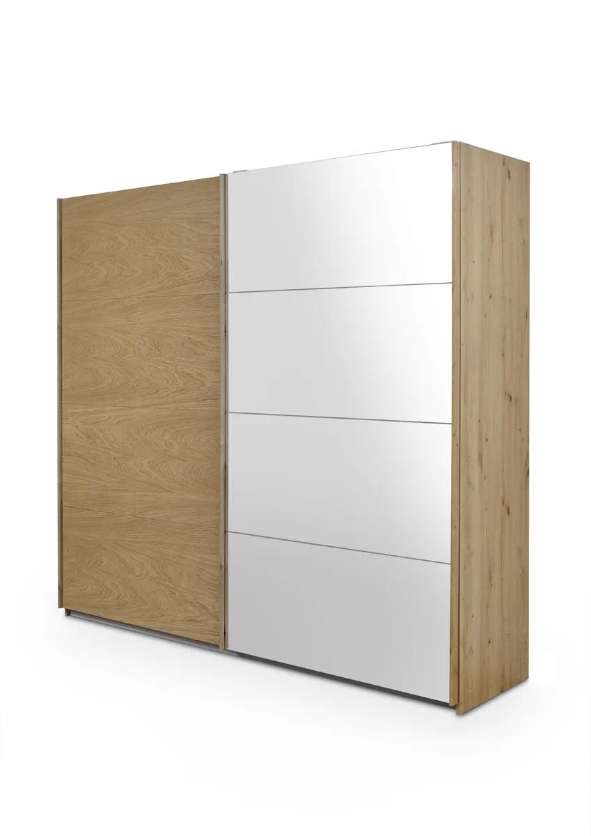 Schwebetürenschrank ROTIA- B ca. 226 cm, Eiche Dekor, Spiegel