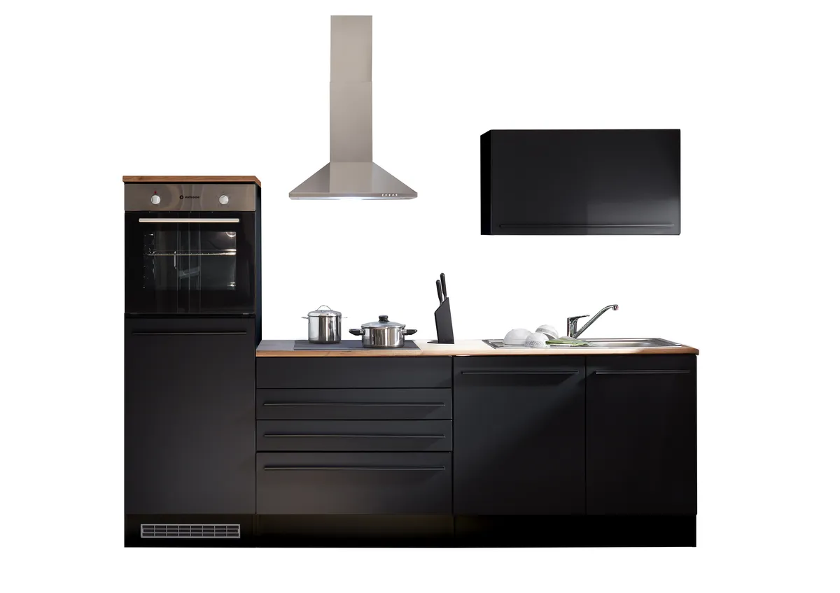 Küchenblock- ohne E-Geräte, B ca. 260 cm, Schwarz, Matt