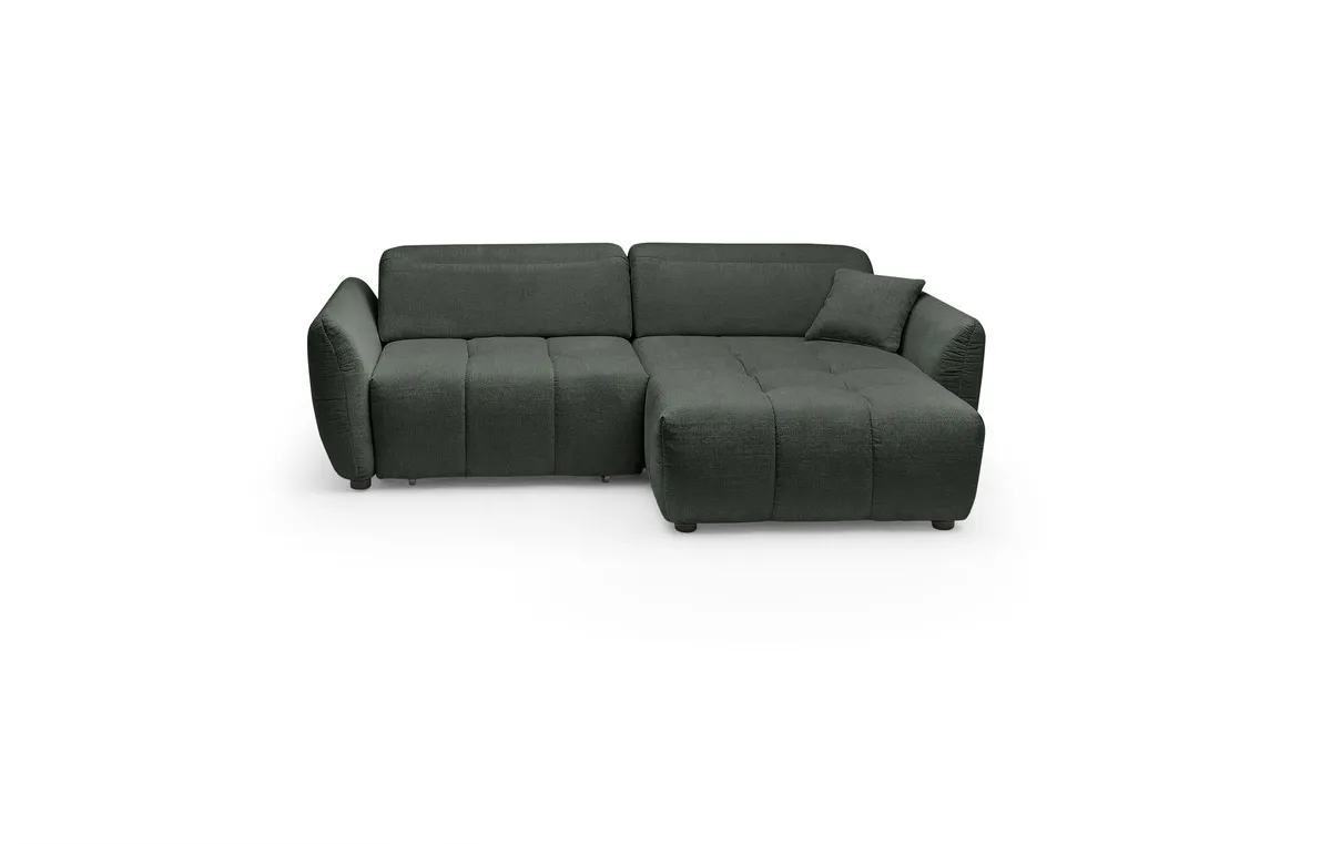 Ecksofa JAIMIE - 1,5-Sitzer mit Longchair rechts inkl. Relaxfunktion, verstellbare Kopfstütze, Stoff, Grün