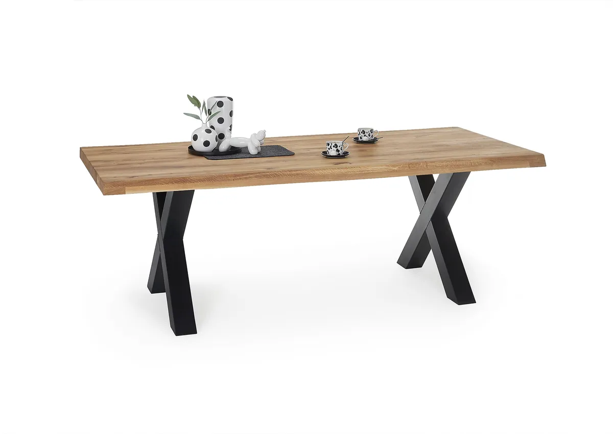 Esstisch - LB ca. 240x100 cm, Wildeiche massiv geölt, Baumkante, Schwarz