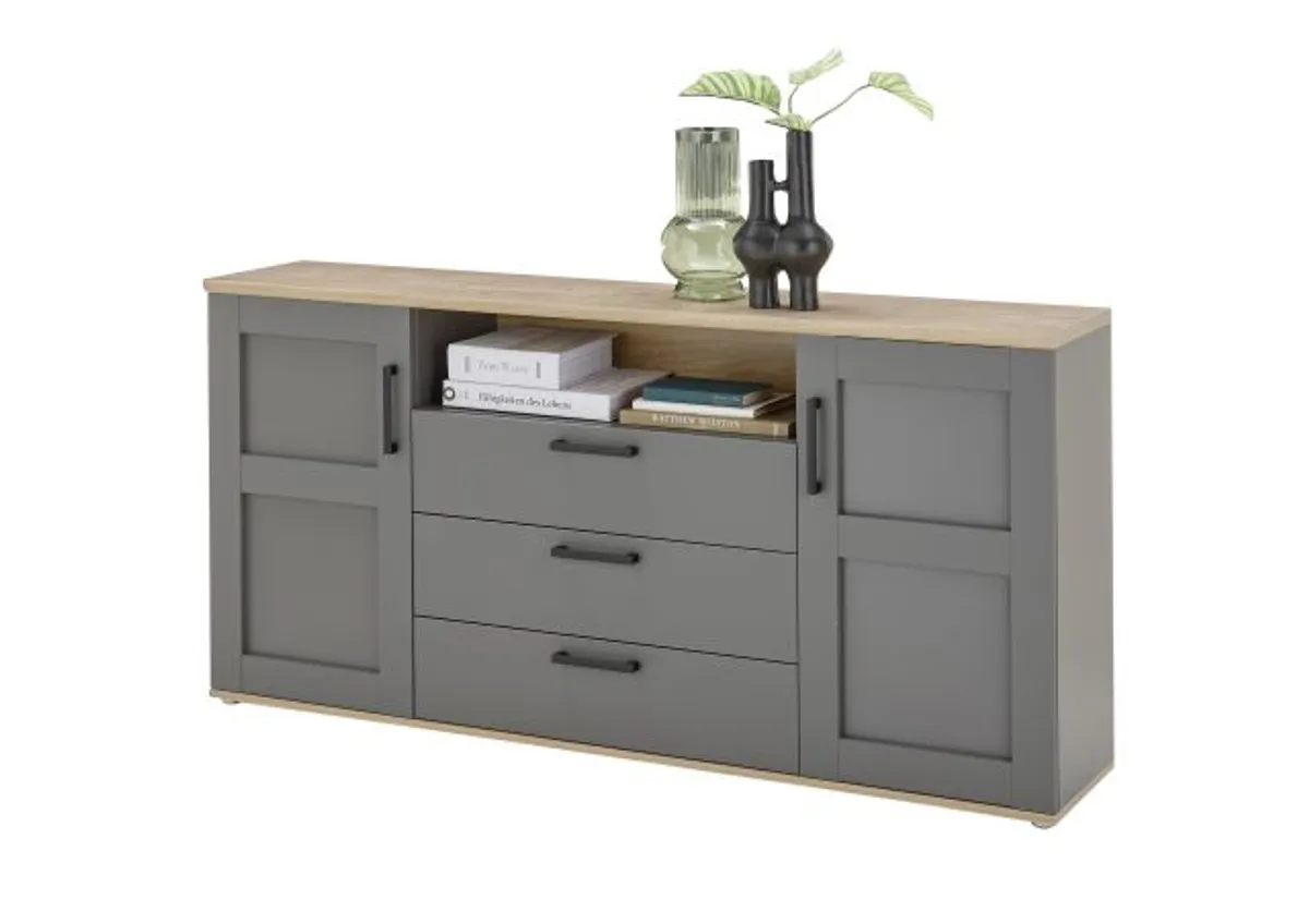 Sideboard - B ca. 186 cm, Grau, Artisan Eiche Nachbildung