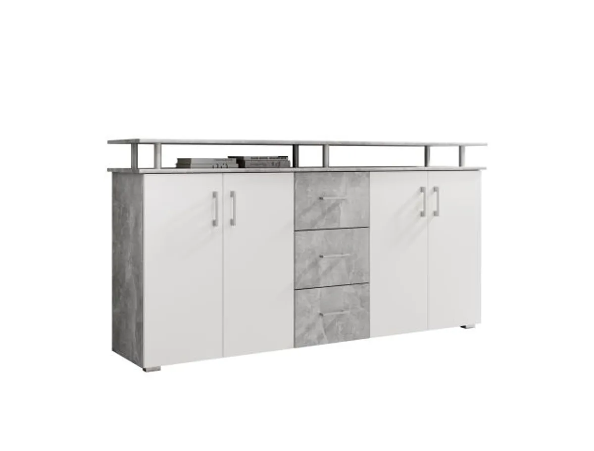 Highboard - B ca. 178 cm, Betonoptik, Weiß
