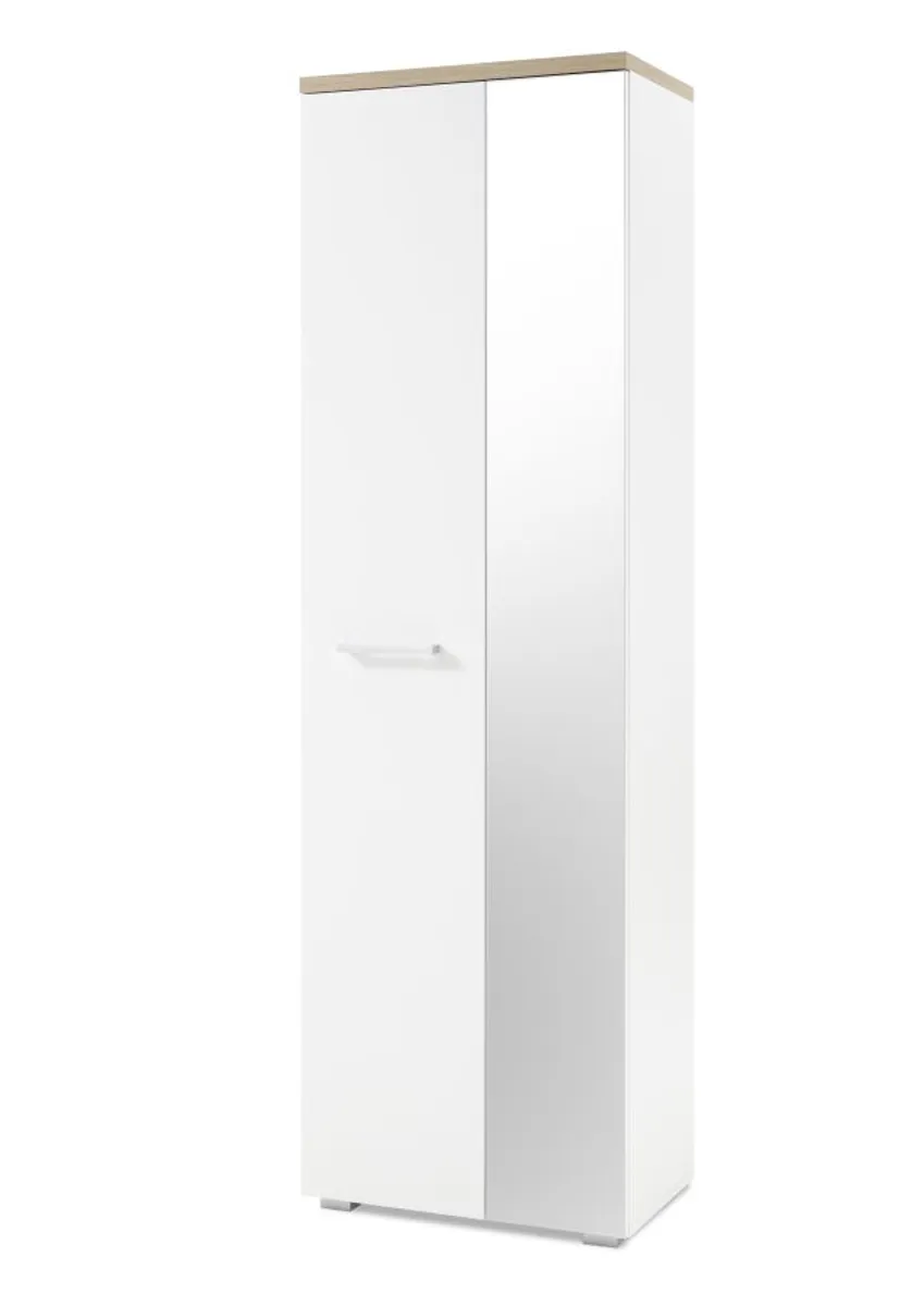 Garderobenschrank- B ca. 60 cm, Weiß, Eiche Dekor