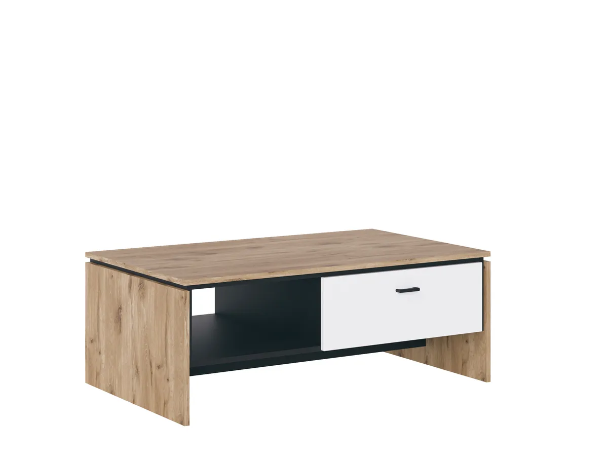 Couchtisch - LB ca. 110x67 cm, Eiche Dekor, Weiß, Hochglanz