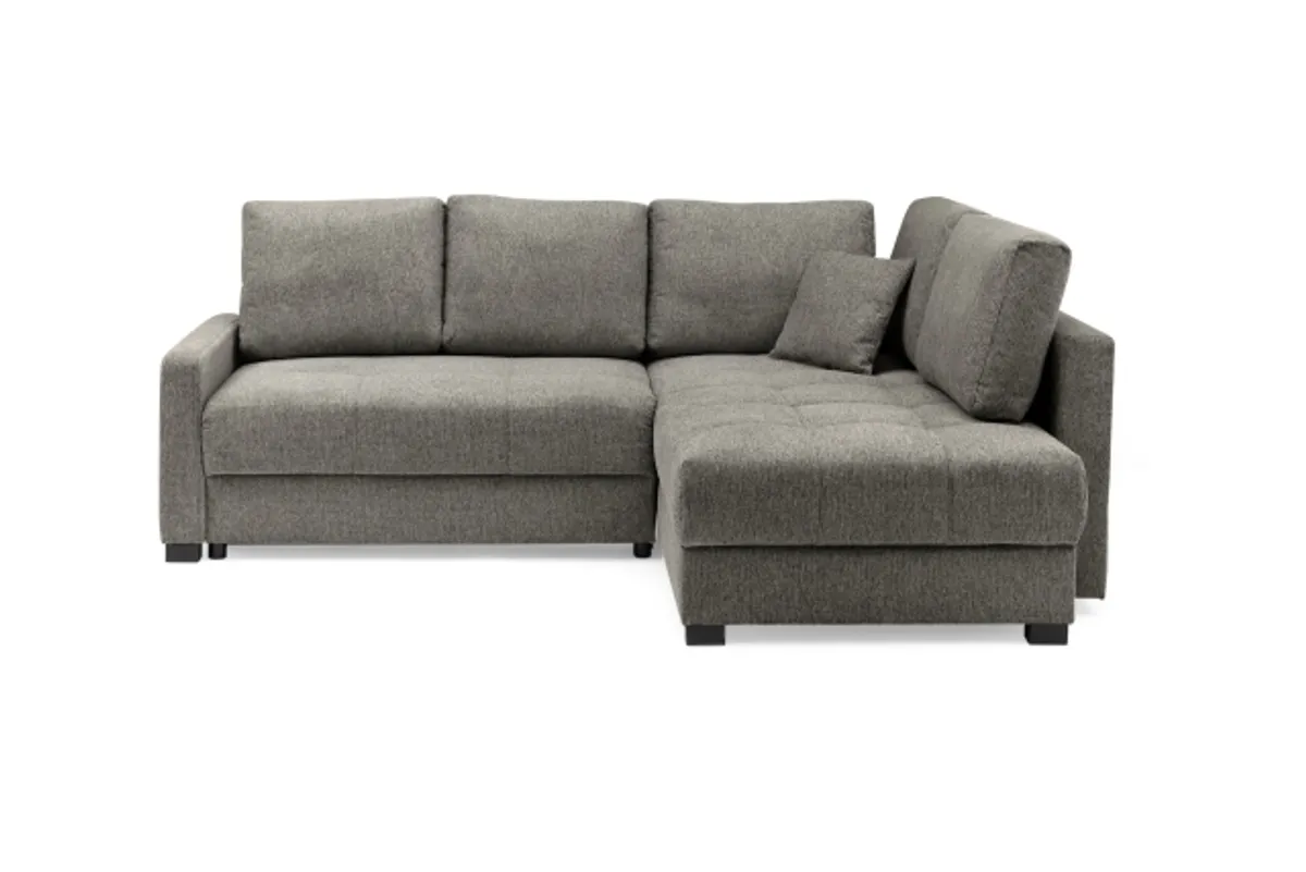 Ecksofa EDWIN - 2-Sitzer, Ecke rechts inkl. Schlaffunktion und Bettkasten, Stoff, Braun