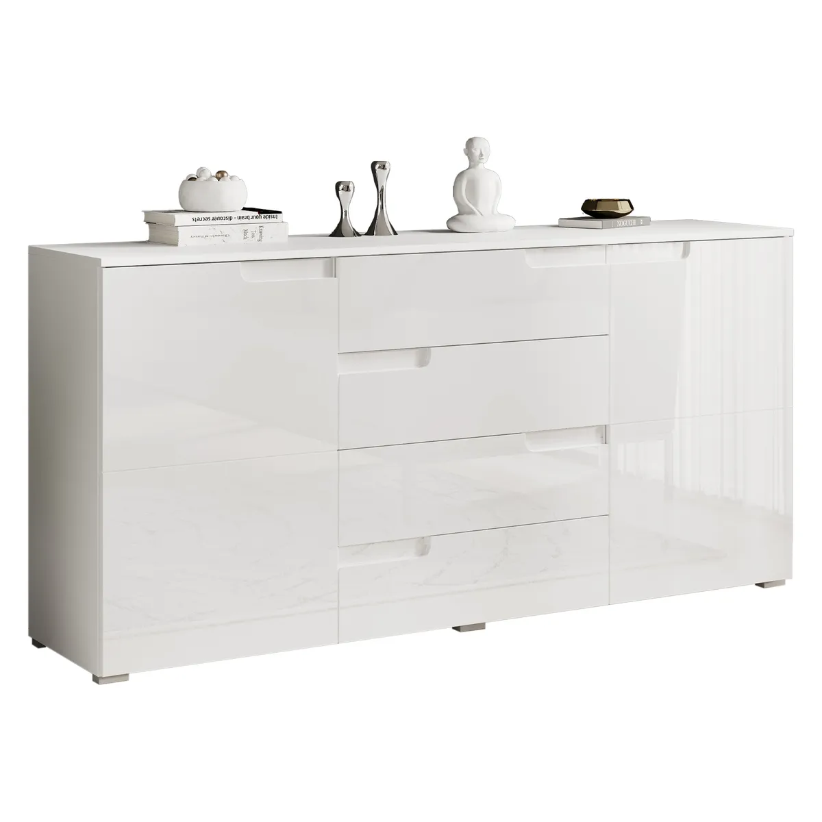 Sideboard - B ca. 165 cm, Weiß, Weiß Hochglanz