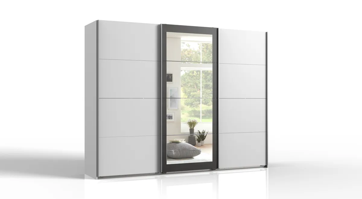 Schwebetürenschrank- B ca. 270 cm, Weiß, Spiegel