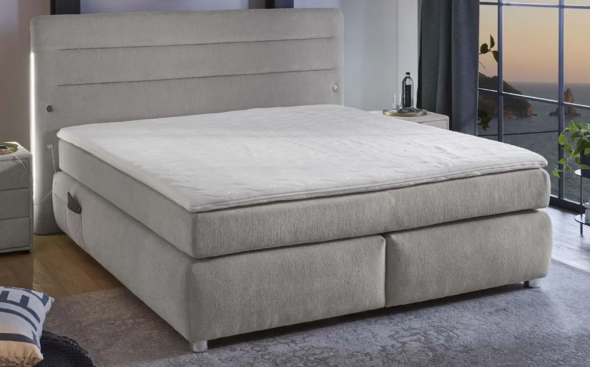 Boxspringbett- Liegefläche ca. 180x200 cm, Stoff, Hellgrau