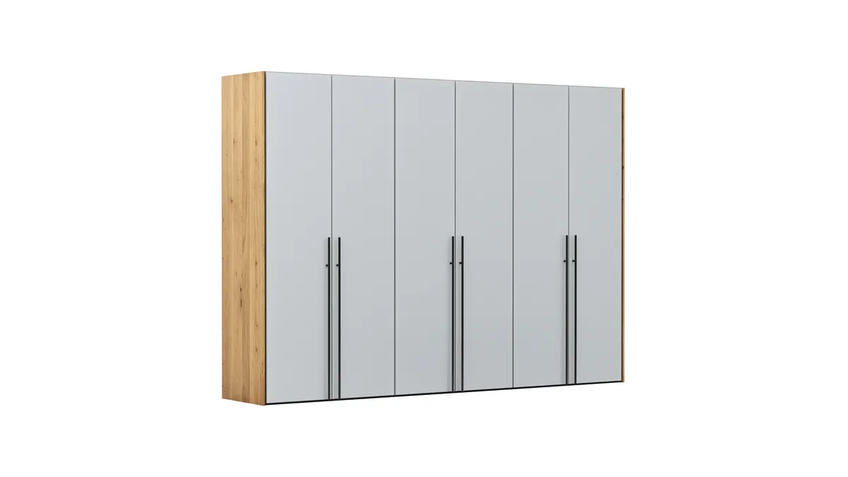 Drehtürenschrank Colorado - B ca. 307 cm, Glas, Hellgrau matt