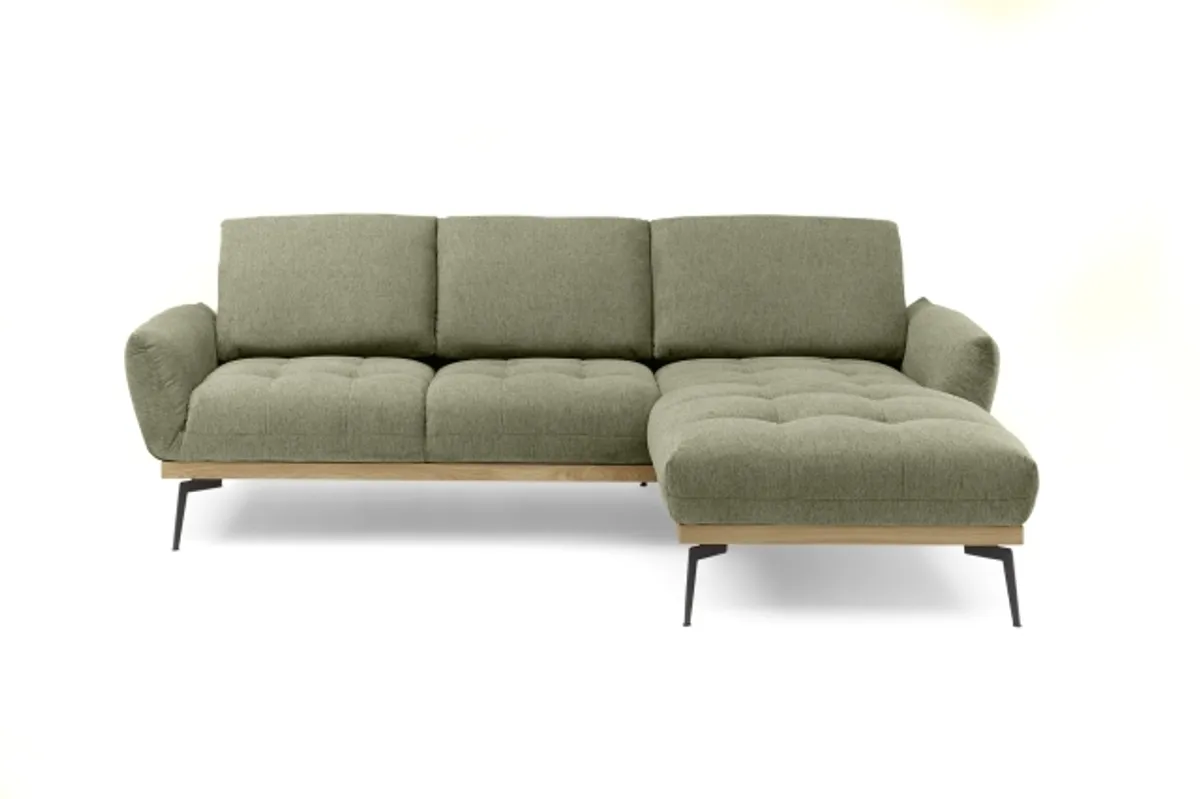 Ecksofa EDDIE - 2-Sitzer, Ecke rechts inkl. Rückenverstellungen, Stoff, Graugrün